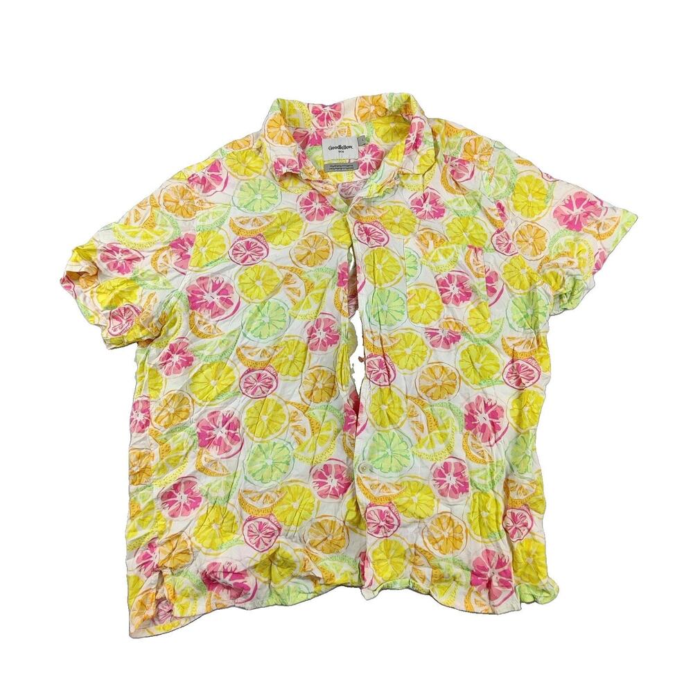 Goodfellow & Co Shirt Mens Large Multicolor Fruit Short Sleeve Button Up Rayon